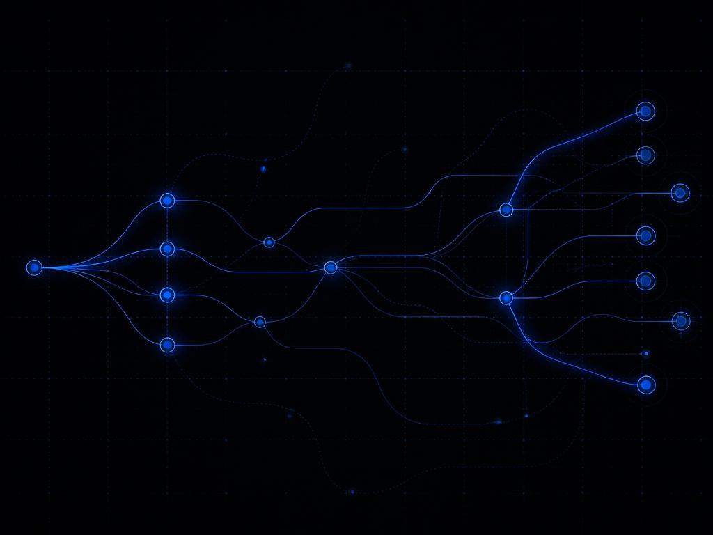 Delivery pipeline visualization connecting commits, reviews and deploys